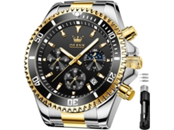 Lurelia Relógio Cronógrafo Masculino, Movimento De Quartzo, Analógico, Data/calendário, Luminoso, Fase Da Lua, Aço Inoxidável, Dourado E Preto