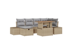 Conjunto 7 Conjunto De Sofá De Jardim Vidaxl Bege Vime Pe (100 X 55 X 73 Cm)