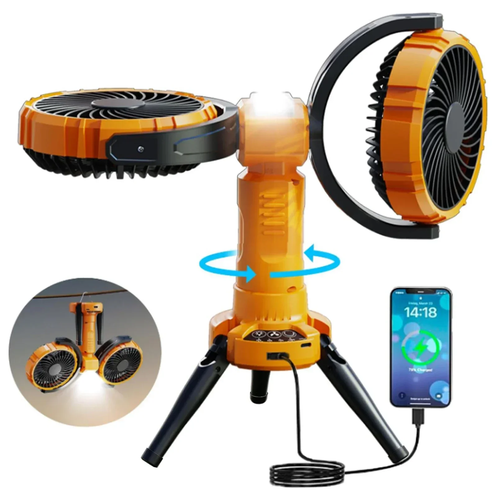 MDUG, ventilador de camping, 4 velocidades, 2 luzes, múltiplos ângulos