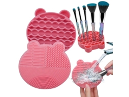 Tapete De Limpeza De Pincéis De Maquiagem 2 Em 1, Silicone Portátil Com Design De Urso Para Limpeza E Secagem
