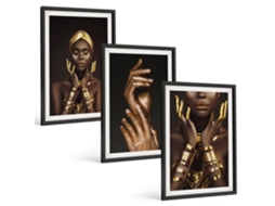 Composição De Quadros Na Parede Retratos De Mulheres Africanas Moldura Preta Imagens Para Um Quarto Infantil Espelharte (3 Piezas De 40x60 Cm)