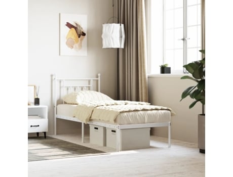 Cama com Cabeceira VIDAXL Metal Branco (75x190 cm)