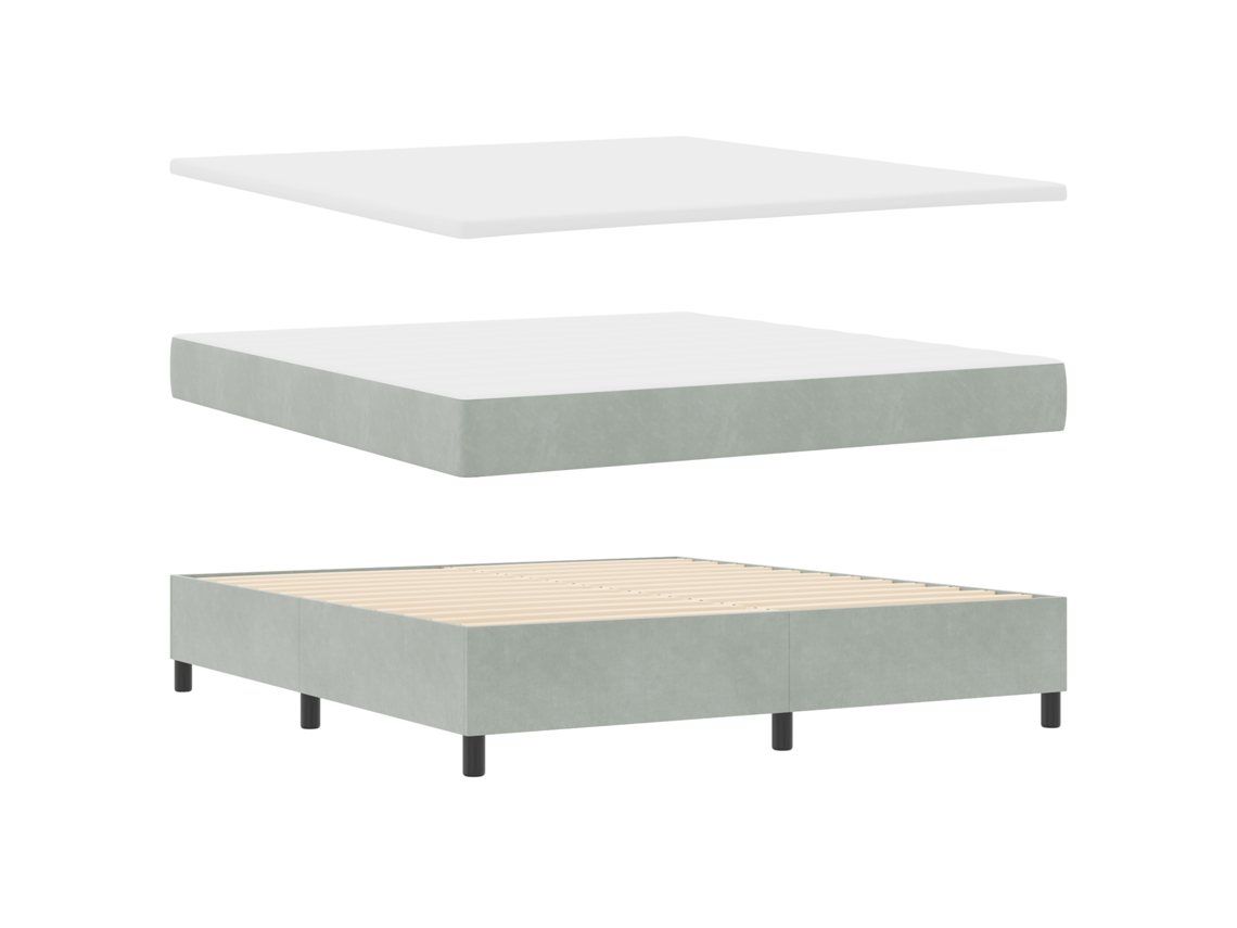 Conjunto 1 Cama Box Vidaxl Cinzento-claro Veludo (200 X 180 Cm)