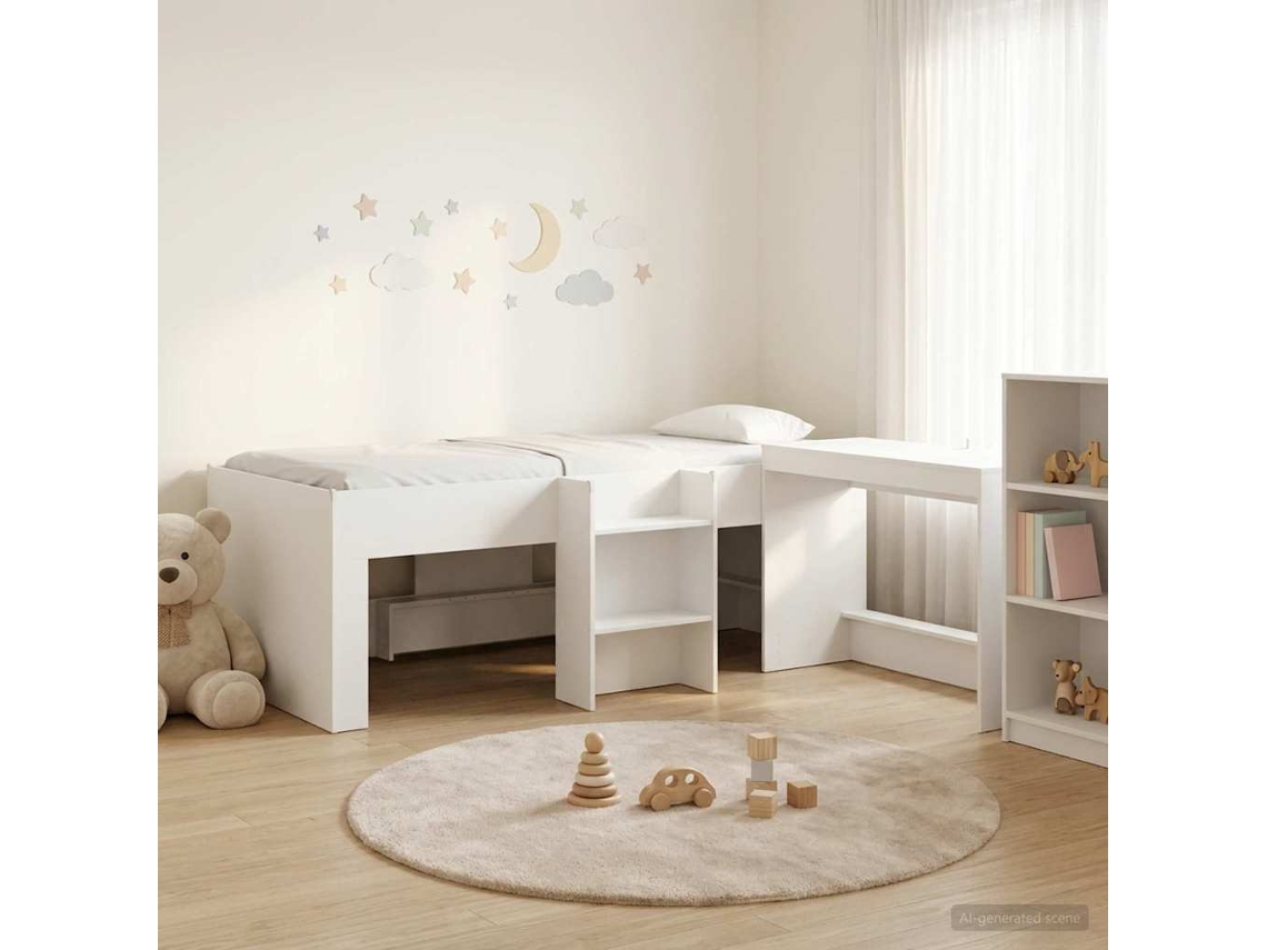 Vidaxl Cama Alta Para Crianças Com Mesa 2 Unid. Branco
