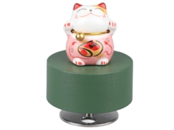 Caixa Musical Gato da Sorte Redonda Rosa Melodia Agradável