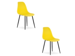 Cadeira De Jantar Conjunto De 2 Peças Kaleo Assento Amarelo, Pernas Pretas, Assento Ergonômico, Pés Niveladores Ajustáveis