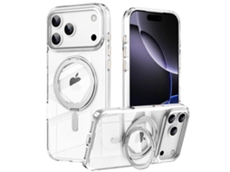 Capa Compatível Com Iphone 17 Pro Max, Com Magsafe, Tpu, Acrílico, Suporte De Metal, Fosca, Cor Prata