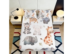 Conjunto de Cama com Estampa Animais Saf em Microfibra Fronha 200x25cm
