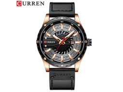 Relógio Masculino MDUG de Quartzo com Calendário e Pulseira de Couro, Casual e Executivo (preto e Ouro Rosa)