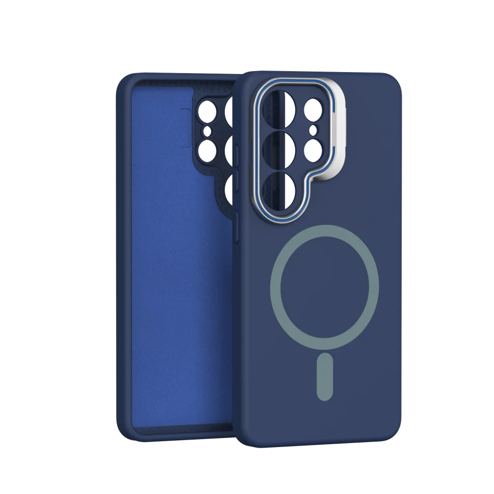 Capa Protetora De Silicone Líquido Magsafe (azul Para Galaxy S24 Ultra) Com Proteção De Lente Metálica.