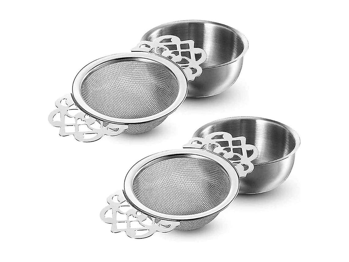 Conjunto De 2 Filtros Chá Em Aço Inoxidável Com Tigela, Filtro Malha Ultrafina Dupla Camada. Aquaforge
