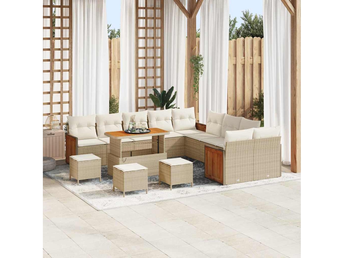Vidaxl Conjunto De Sofá De Jardim 18 Pcs Bege E Creme Vime Pe