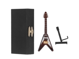 Mali miniatura de Guitarra Elétrica de Mogno com Suporte e Caixa 3.9in Decoração Casa Boneca
