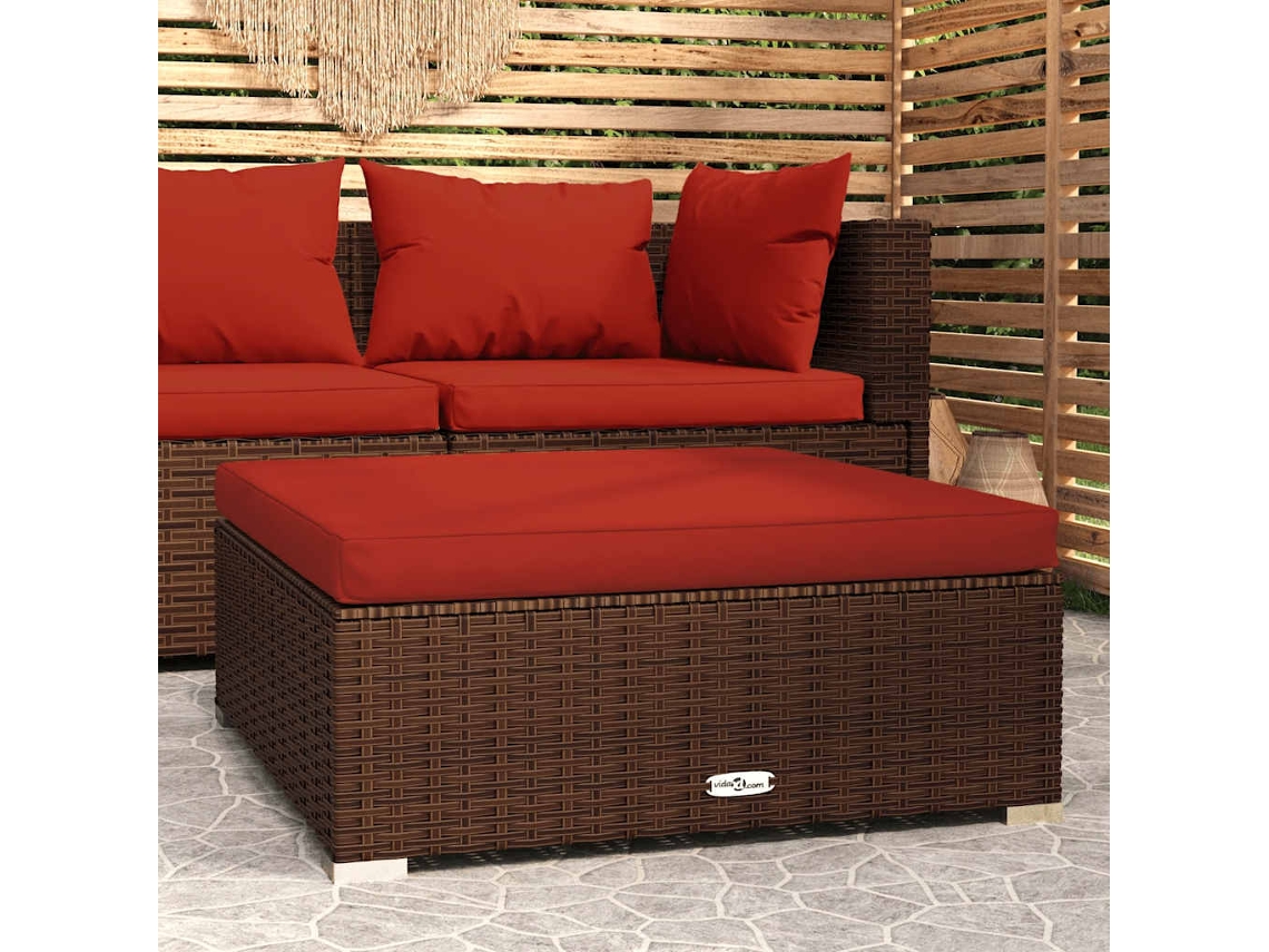Vidaxl Apoio De Pés P/ Jardim C/ Almofadão 70x70x30cm Vime Pe Castanho