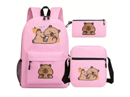 Mochila Escolar de Grande Capacidade Capybara, com 3 Peças, Lancheira e Estojo M04 Of BRILVIBERA