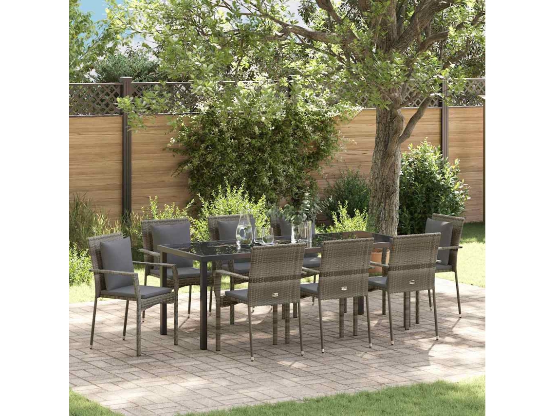 Vidaxl Conjunto De Jantar Para Jardim 9 Unid. Cinzeto Vime Pe