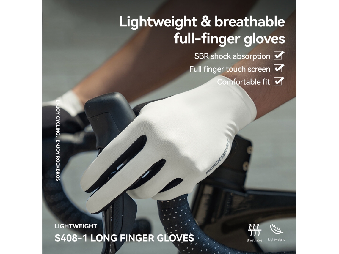 Cinza G Rockbros Luvas Ciclismo Absorção Impacto Tela Toque Almofada Sbr Antiderrapantes Resistentes Desgaste Dedos Inteiros