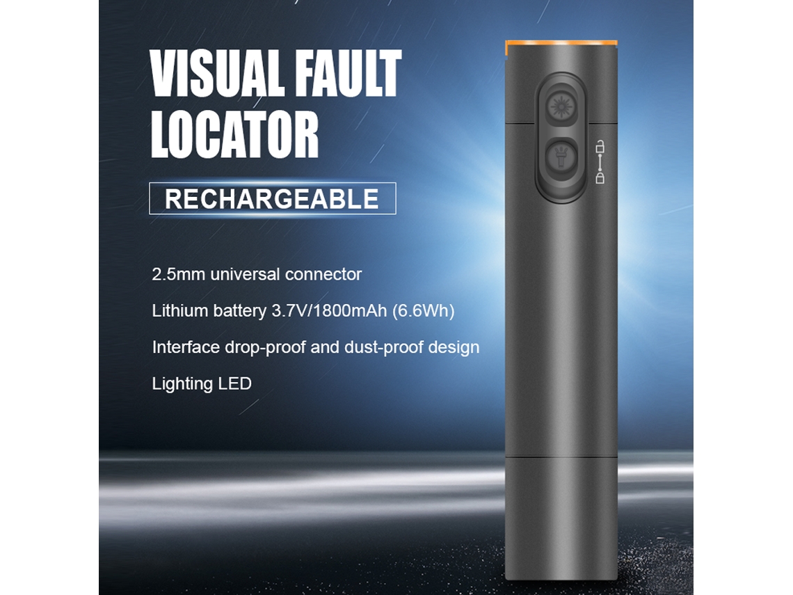 Testador de Fibra Óptica Portátil 10mw com Localizador Visual de Falhas, Caneta Recarregável Usb e Interface Universal 2,5mm S/MARCA
