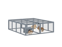 Gaiola de madeira para coelhos ao ar livre, com 2 portas, para 2-4 coelhos, 180,4x150x48cm, cinza