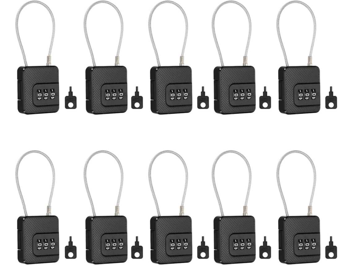 Cadeado De Combinação 3 Dígitos, preto 10 Unidades, Cabo Para