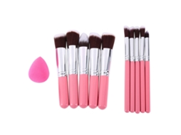 Kit de maquillaje de 10 piezas: brochas para base, sombras de ojos, lápiz y labial con borla rosa Vante