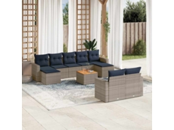 Vidaxl Conjunto De Sofá De Jardim Com 10 Peças E Almofadas Em Rattan Sintético Cinza