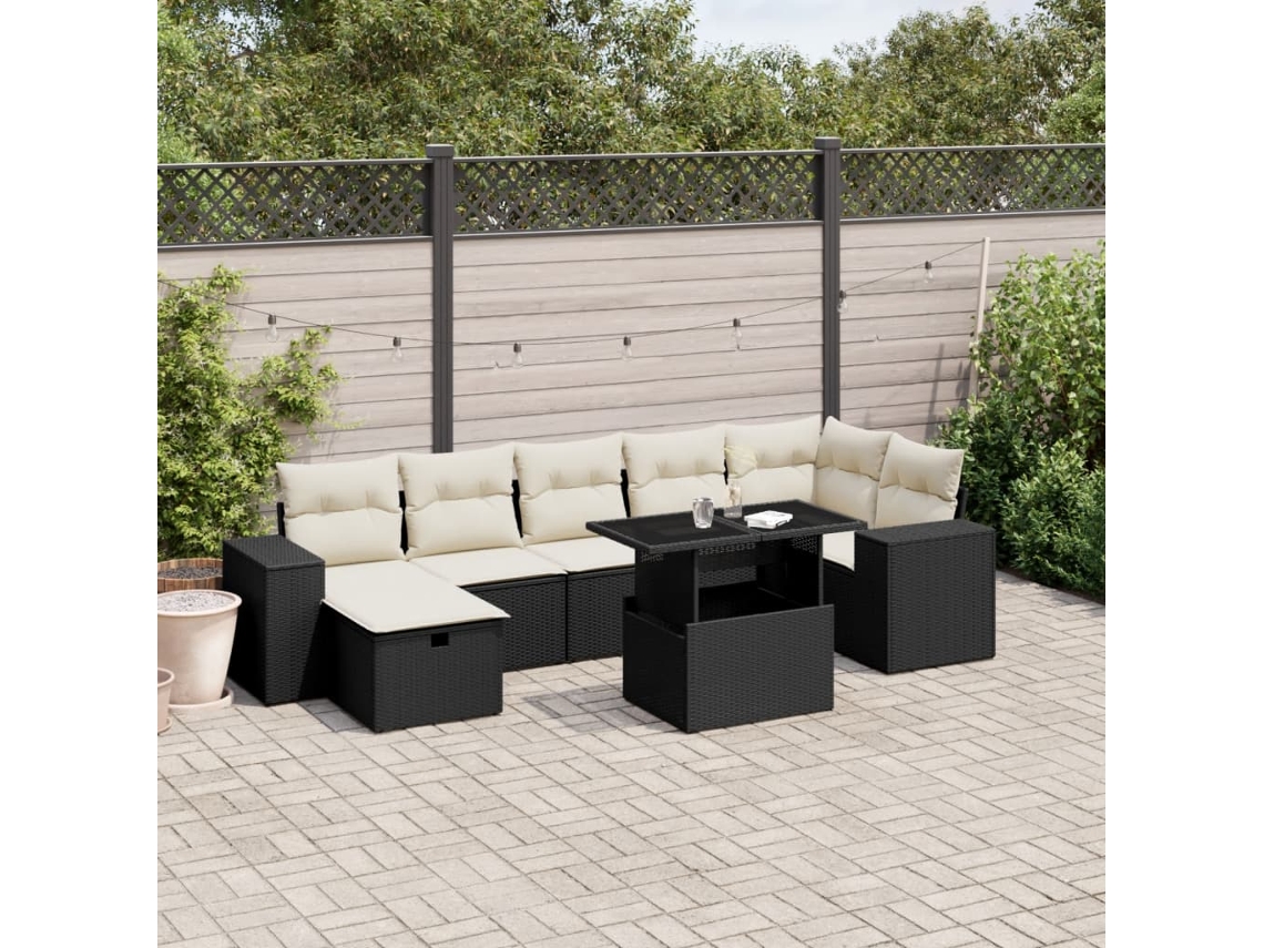 Vidaxl 8 Pcs Conjunto Sofás De Jardim Com Almofadões Vime Pe Preto