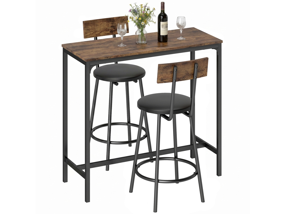 Mesa De Bar Com 2 Banquetas Altas Com Encosto, Marrom Rústico