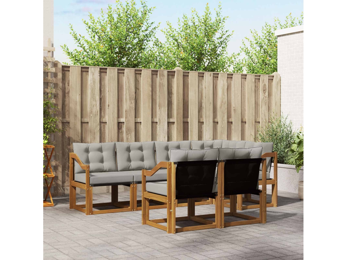 Vidaxl Conjunto De Sofás Para Exterior 7 Unid. Cinza Natural E Claro