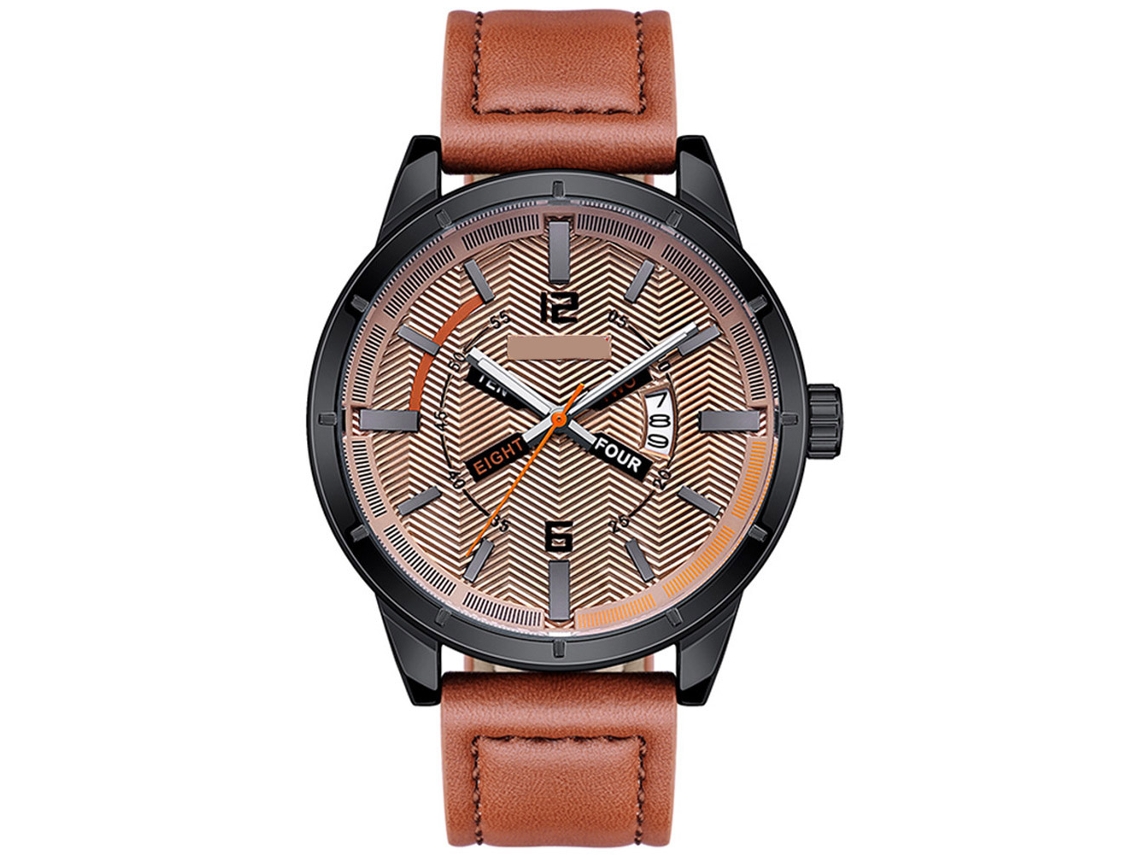 Reloj De Pulsera Hombre De Cuero Pu Con Dial Redondo Calendario Cuarzo Marrón Nary Business