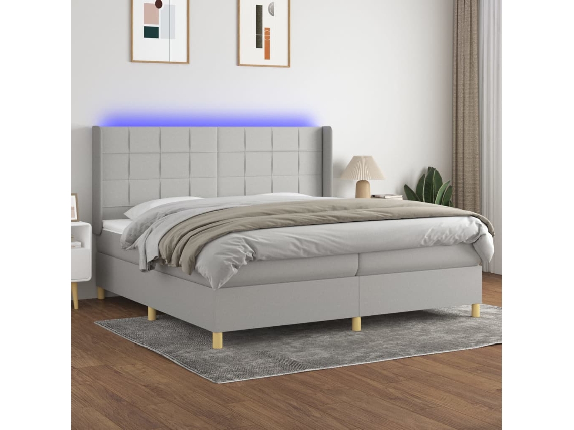 Vidaxl Cama Box Spring C/ Colchão E Led 200x200 Cm Tecido Cinza-claro