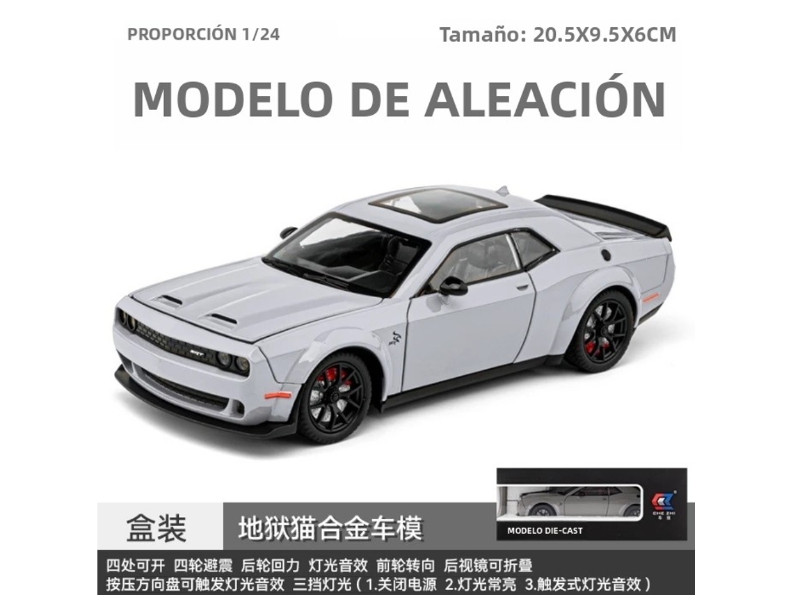 (cinza) Miniatura Dodge Challenger Hellcat Srt Em Escala 1:24