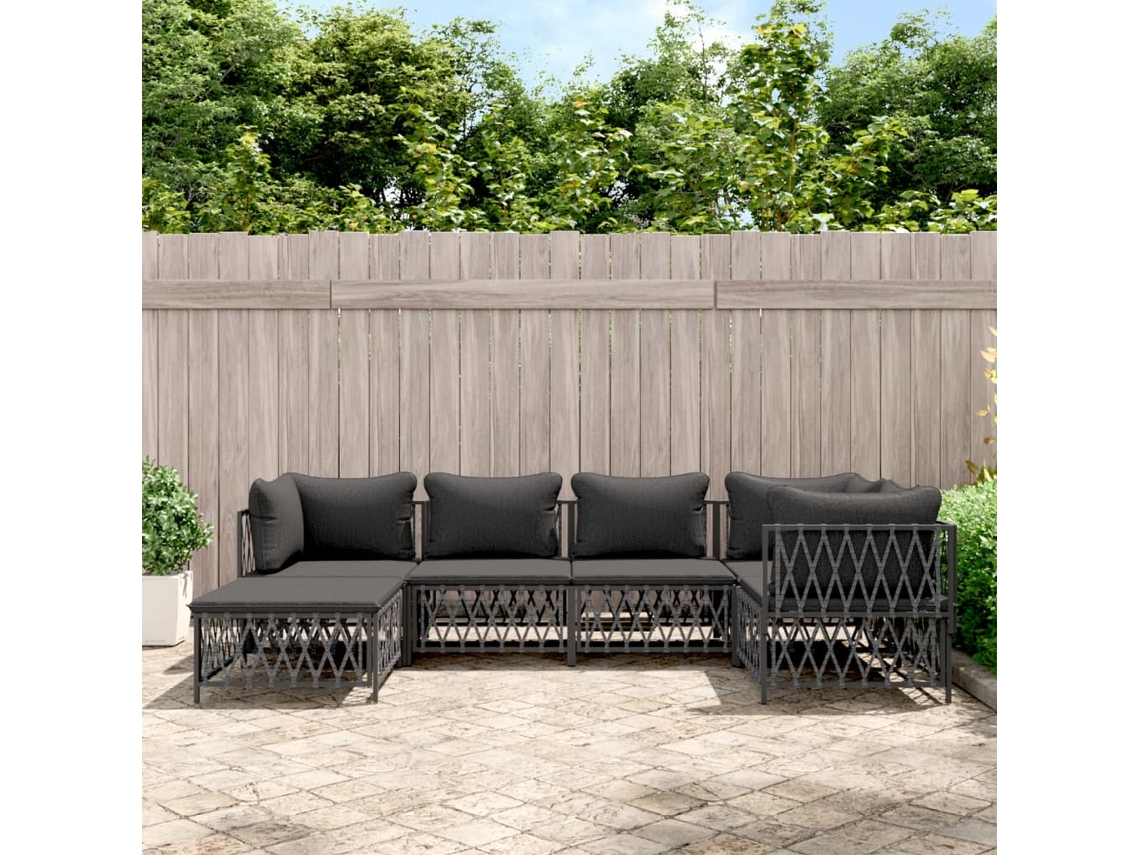 Vidaxl 6 Pcs Conjunto Lounge De Jardim Com Almofadões Aço Antracite