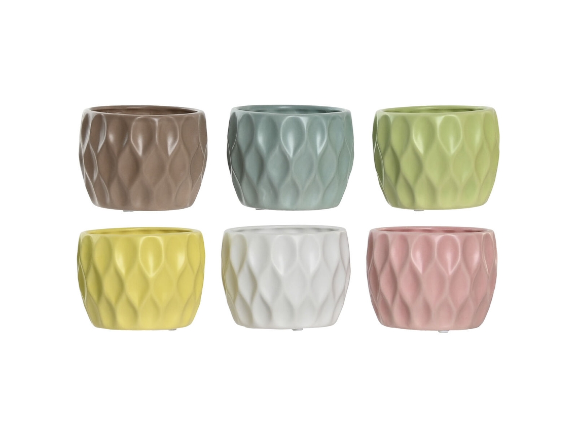 Plantador Home Esprit Amarelo Branco Verde Cor De Rosa Dolomite Losangos 12 X 12 X 10 Cm (6 Unidades)