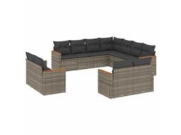 Conjunto de 11 Sofás de Jardim com Almofadões Vime Pe Cinzento MAISON EXCLUSIVE