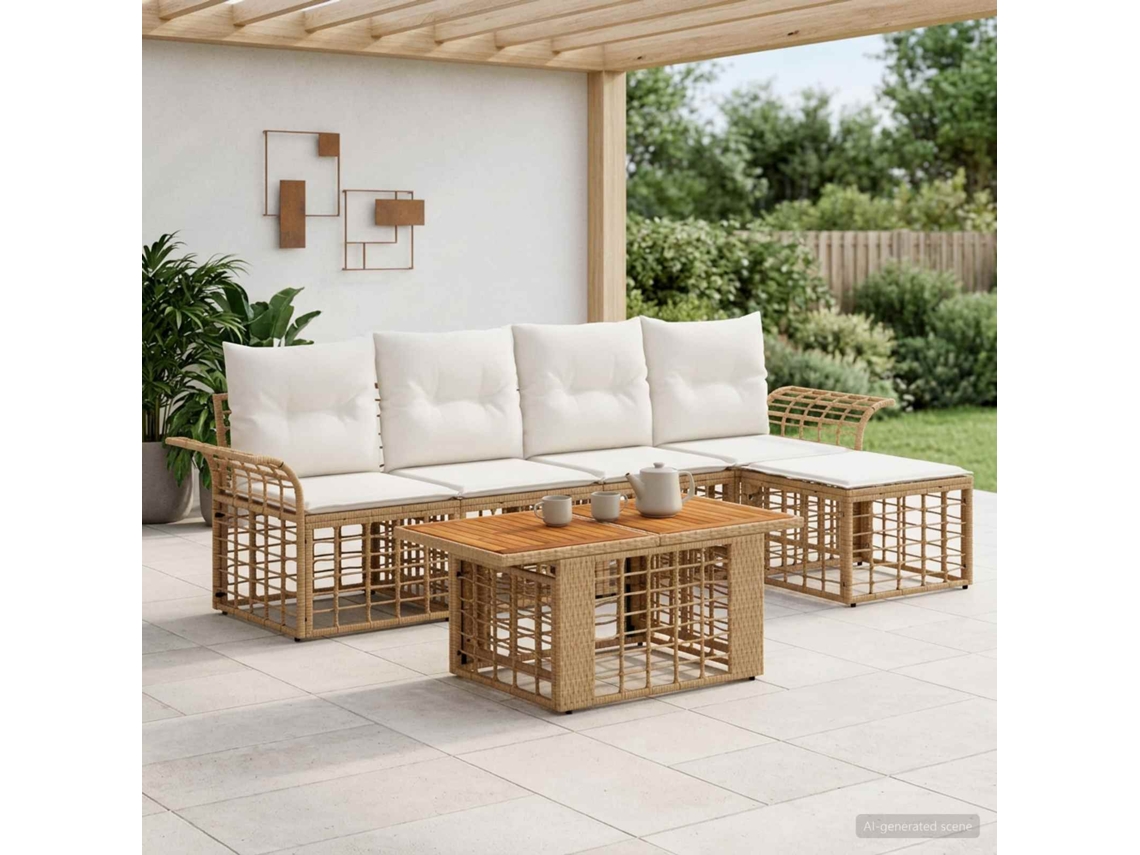 Vidaxl Conjunto De Sofá De Jardim 6 Unid. Natural E Branco Creme