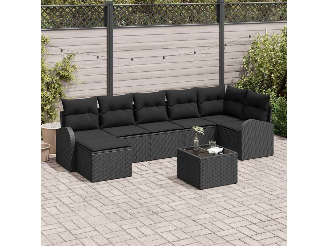 Vidaxl Conjunto De Sofás Com Almofada 8 Pcs Preto Vime Pe