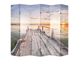 Vidaxl Biombo Dobrável Com Estampa De Lago 228x170 Cm