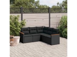 Conjunto de 5 Sofás de Jardim com Almofadas Vime Pe Preto Dkd Home Decor