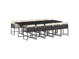 Conjunto de 11 Jantar para Jardim com Almofadões Vime Pe Preto MAISON EXCLUSIVE