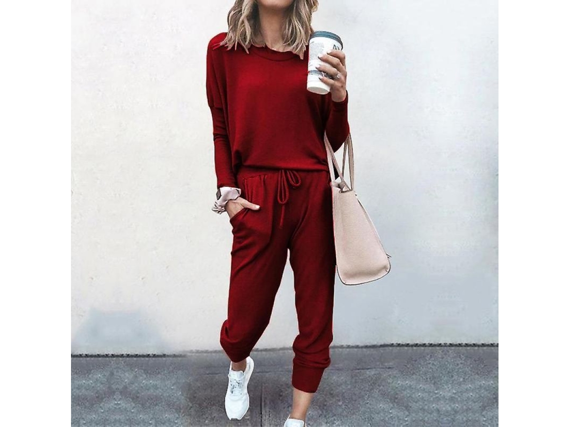 2026 conjunto de Pijama para Mulher de Duas Peças com Bolsos e Corte Solto Ctu M Rojo