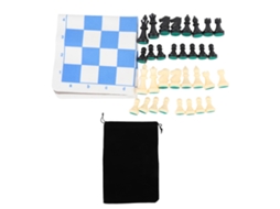 Jogo De Xadrez Portátil Com Peças De Plástico E Tabuleiro Pu Azul Branco, Bolsa De Transporte Preta Para Viagem E Festas