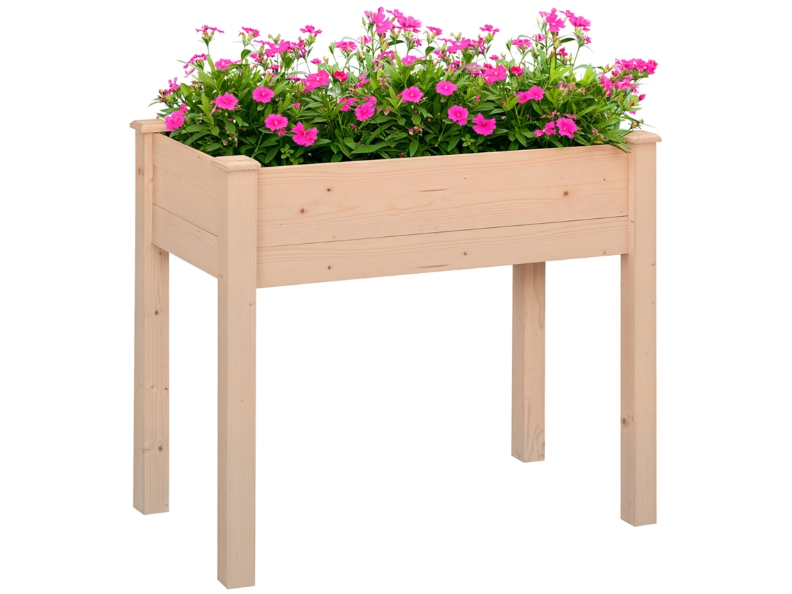 Vaso de Madeira Elevado. Horta de Piso Elevado. Buracos de Drenagem. Tecido Não Tecido. Madeira Natural 86x46x76 Ge