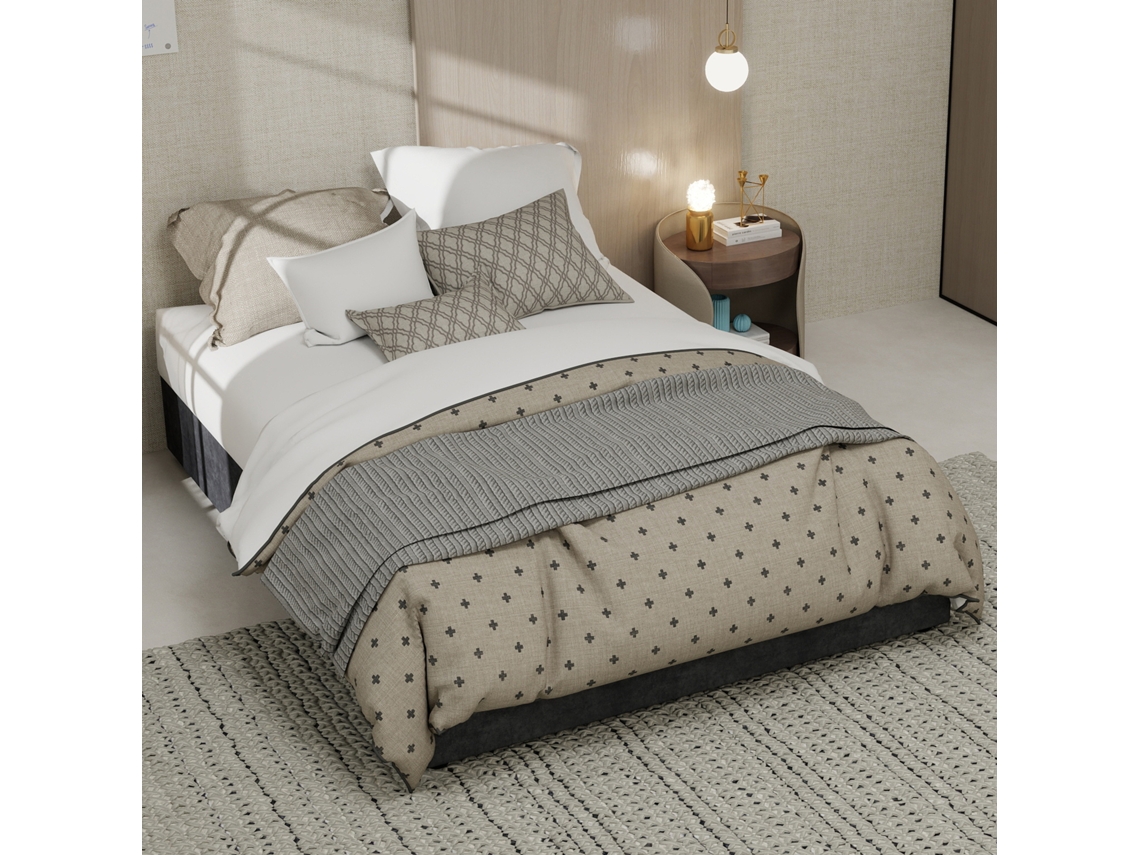 Cama Casal Cinza 140x200cm, Veludo Holandês, Elevador Gás (s/ Cabeceira/colchão). -op
