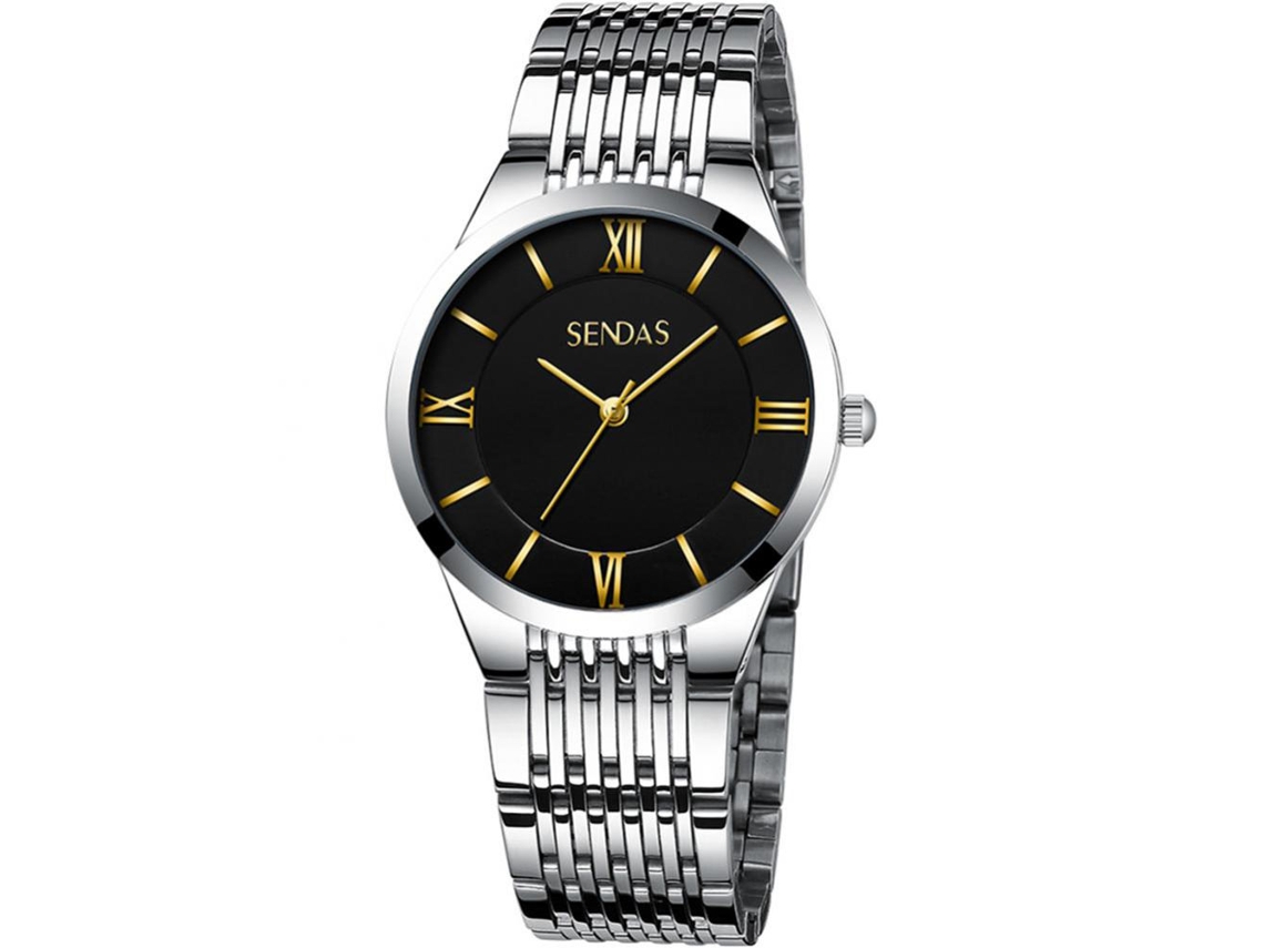 Reloj De Pulsera De Aleación Impermeable Moda Dial Redondo Cuarzo Hombre Oro Negro