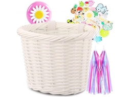 Cesta de bicicleta para meninas, acessório frontal para bicicleta, cesta pequena de vime trançado com alças Ehstmind