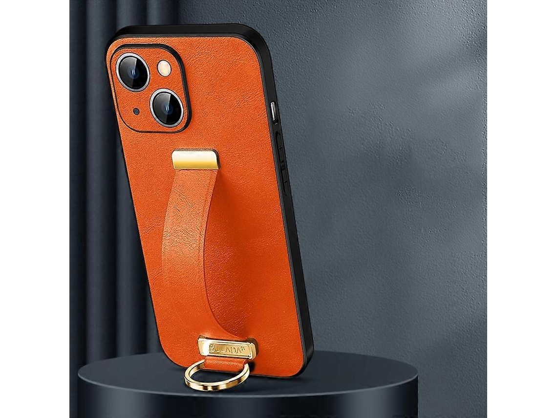 Capa Para Iphone 14 Cool Series Pc Couro Com Textura De Pele Laranja