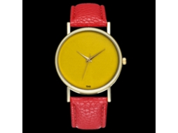 Relógio de pulso de quartzo moderno com pulseira de couro para mulheres e homens, vermelho.