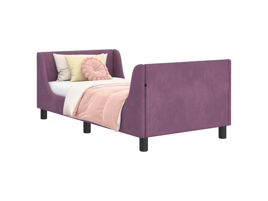 Cama De Solteiro | Camas Para Quarto | Estrutura De Cama Infantil Com Cabeceira Roxo 80 X 160 Cm