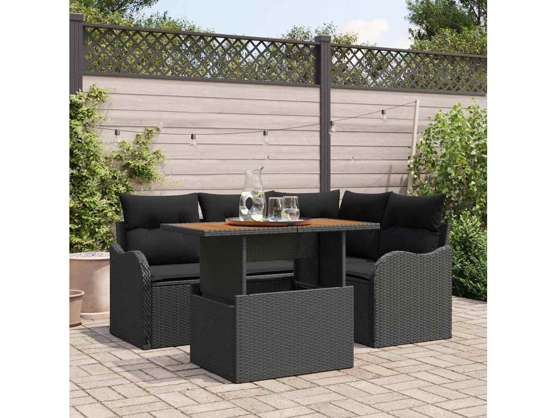 Vidaxl Conjunto De Sofá De Jardim 5 Unid. 4-número De Lugares Preto